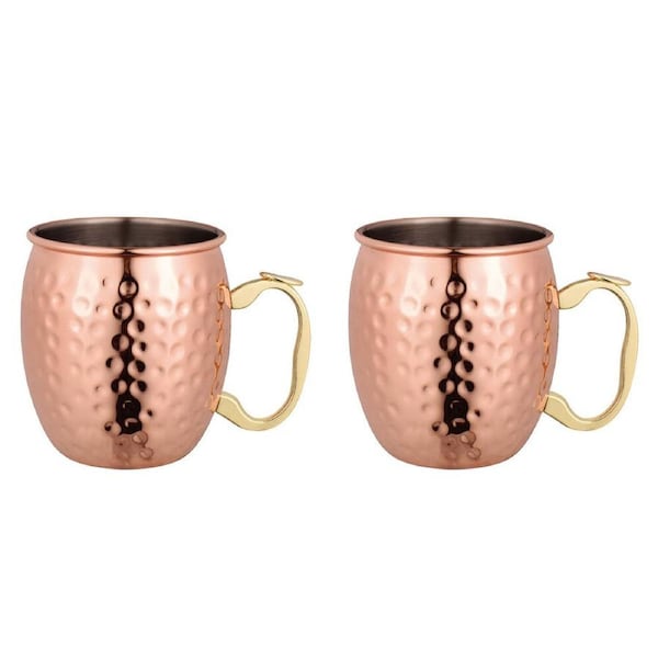 2PK Bartender Copper Plated Moscow Mule Mug Cocktail Cup 530ml Hammer Finish