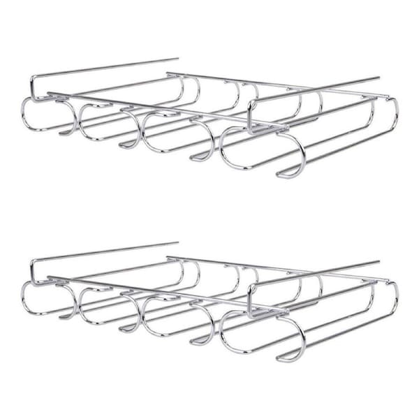 2PK Bartender Chrome Plate Undershelf 4-Rail Stemware Rack Organiser Silver