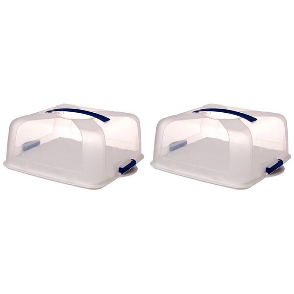 2PK Clip Fresh Square Cake Saver Airtight Container Storage Keeper Carrier Clear