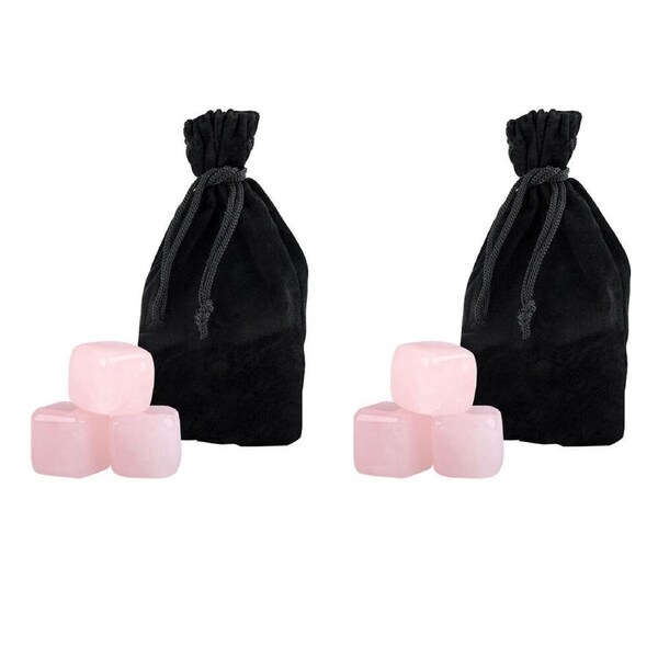 2x 6pc Bartender Rose Quartz Gin Stones Reusable Ice Cubes Set w/ Velvet Pouch