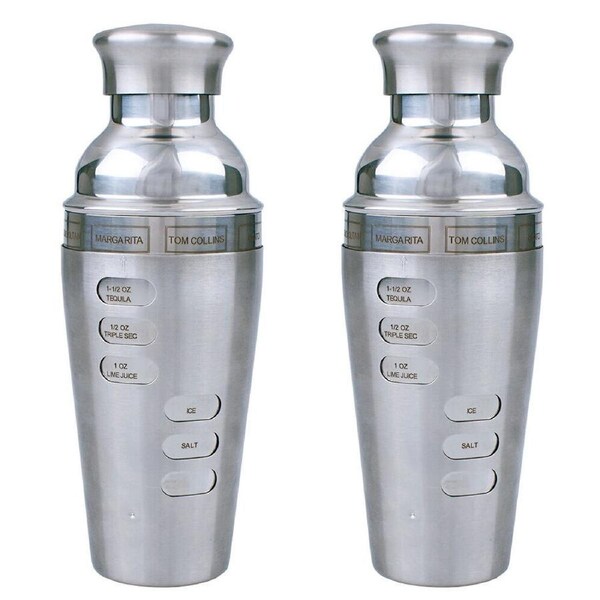 2PK Bartender Stainless Steel Dial-A-Drink Cocktail Shaker Barware 750ml Satin