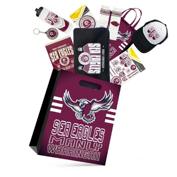 NRL Manly Sea Eagles Showbag 24 w/ Duffle Bag/Cap/Drink Bottle/Notebook/Socks