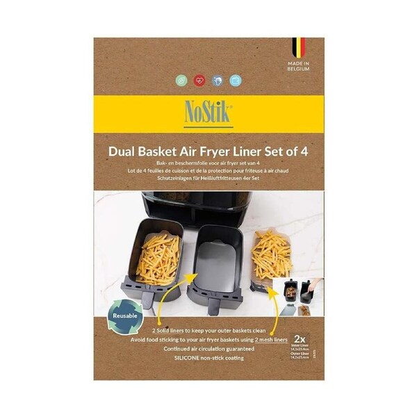 4pc Nostik Silicone+Fibreglass Dual Basket Air Fryer Basket Liner Grey 14x25cm