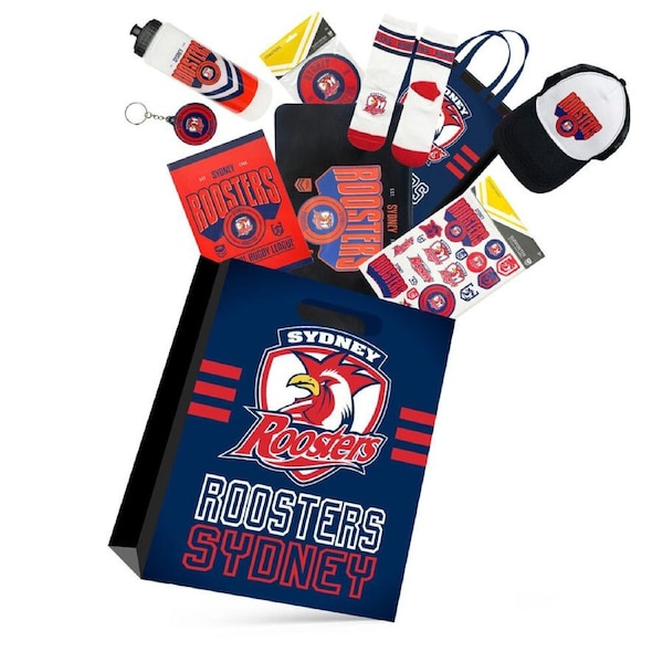 NRL Sydney Roosters Showbag 24 w/ Duffle Bag/Cap/Drink Bottle/Notebook/Socks