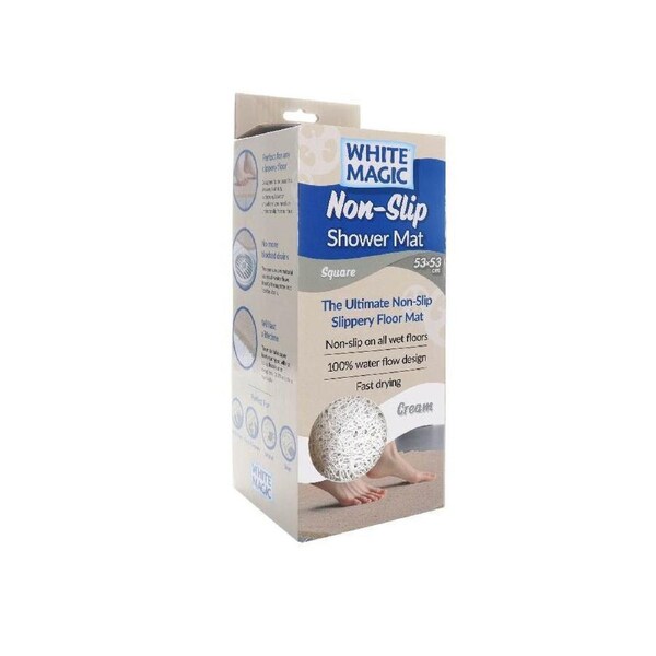 White Magic Shower Floor Mat Square Fast Drying Non-Slip Rug Cream 53x53cm