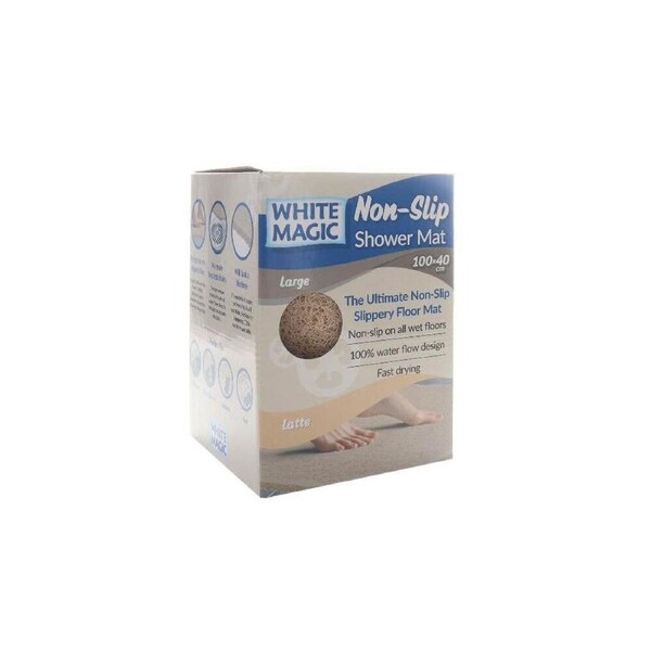 White Magic Shower Floor Mat Large Fast Drying Non-Slip Rug Latte 100x40cm