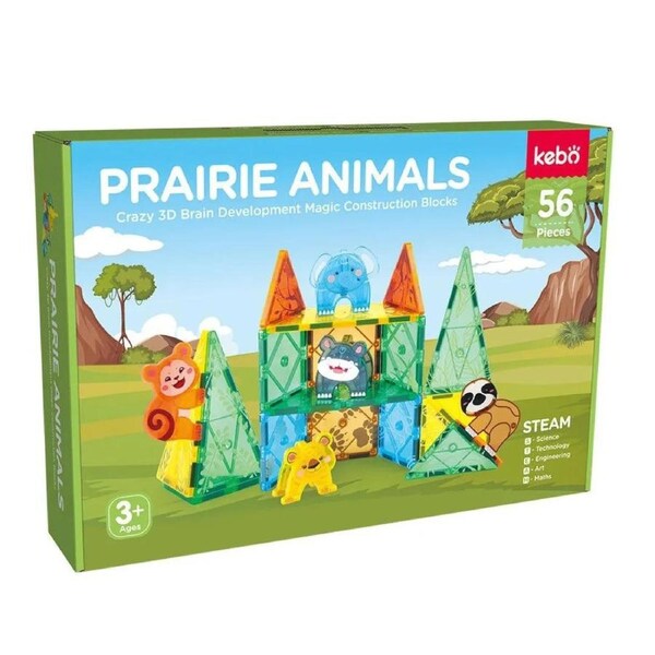 Kebo Magnetic Tiles Prairie Animals 56 Pcs