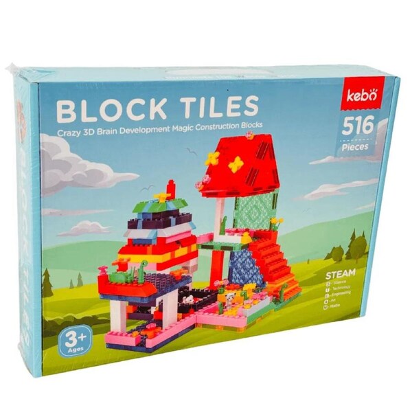 Kebo Mini Building Blocks with Magnetic Tiles - 516 Pieces