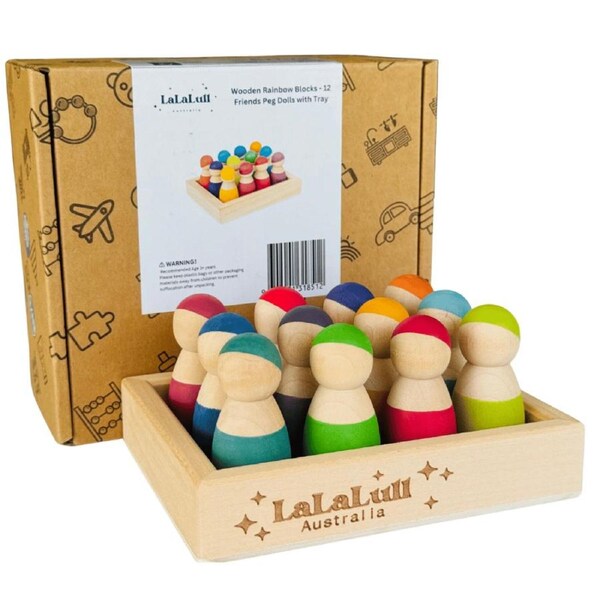 LaLaLull Australia® Wooden Rainbow Dolls with Tray