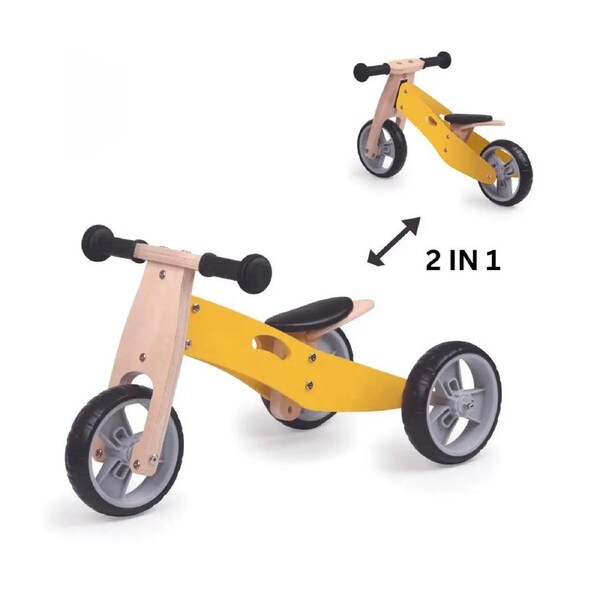Wooden Balance Bike 2-in-1 Yellow 18M+
