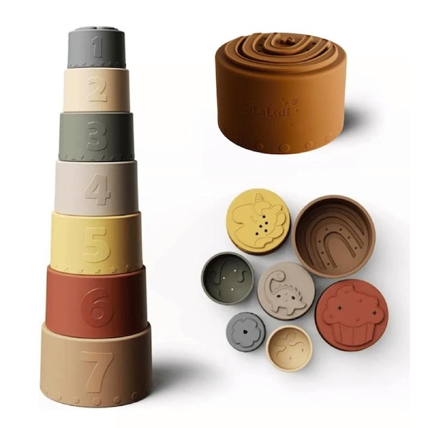 LaLaLull Australia® Silicone Stacking Cups – Night 6M+