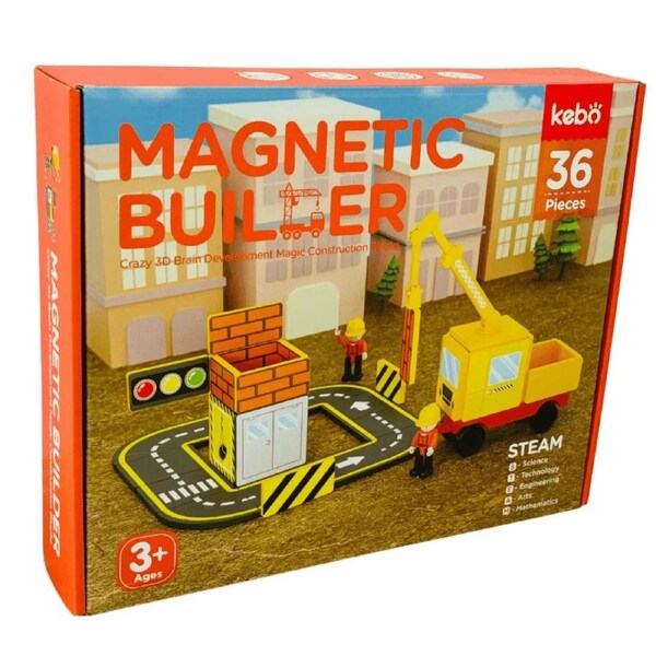 Magnetic Tiles Builder with Crane and Roads - 36 Pieces