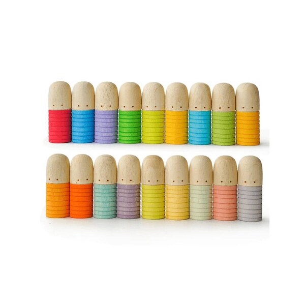 LaLaLull Australia(R) Wooden Rainbow People 18 Pcs