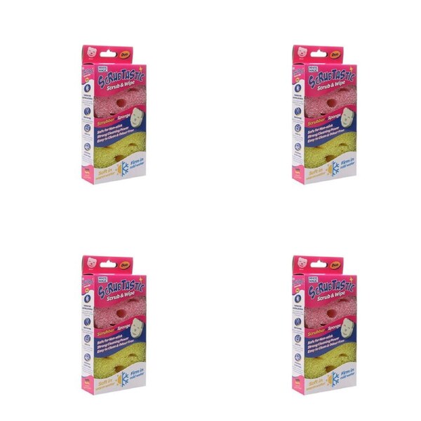 4x 2pc White Magic Scrubtastic Scrub & Wipe Sponge Duo Surface/Dish Cleaner