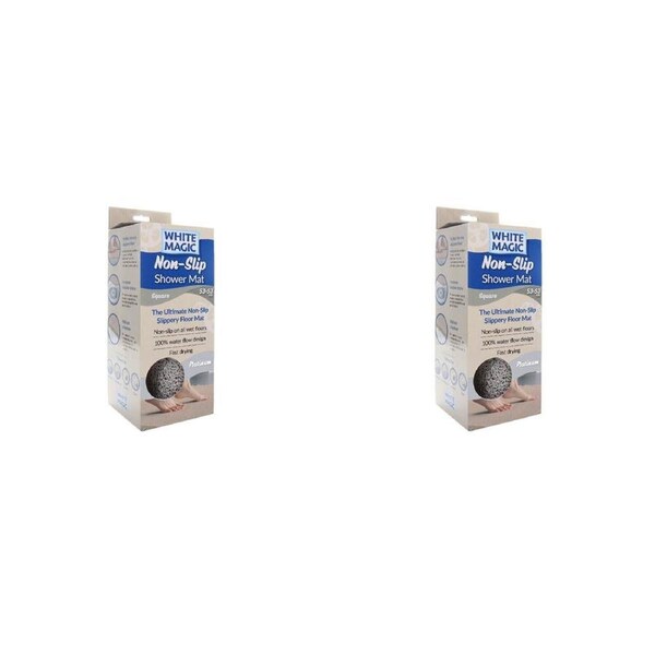 2PK White Magic Shower Floor Mat Square Fast Drying Non-Slip Platinum 53x53cm