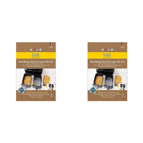 8pc Nostik Silicone+Fibreglass Dual Basket Air Fryer Basket Liner Grey 14x25cm