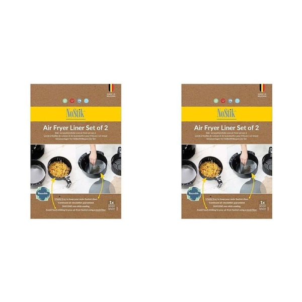4pc Nostik Silicone+Fibreglass Dual Basket Air Fryer Liner Round Grey 25cm