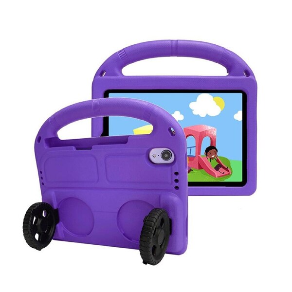 Nevenka Car Wheel-Shaped Shockproof Case for iPad Mini6 8.3 Inch with Foldable Stand Handle Kids Gifts-Purple