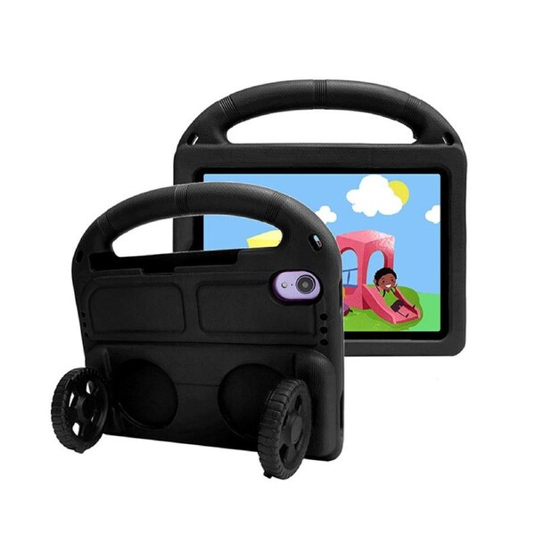 Nevenka Car Wheel-Shaped Shockproof Case for iPad Mini6 8.3 Inch with Foldable Stand Handle Kids Gifts-Black