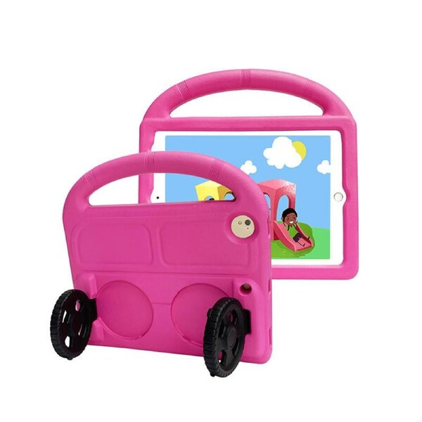 Nevenka Car Wheel-Shaped Shockproof Case for iPad Air2 9.7 Inch with Foldable Stand Handle Kids Gifts-Rose