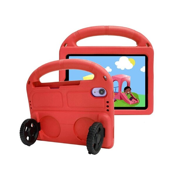 Nevenka Car Wheel-Shaped Shockproof Case for iPad Mini6 8.3 Inch with Foldable Stand Handle Kids Gifts-Red