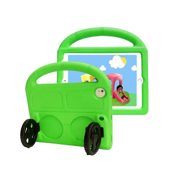 Nevenka Car Wheel-Shaped Shockproof Case for iPad Air2 9.7 Inch with Foldable Stand Handle Kids Gifts-Green