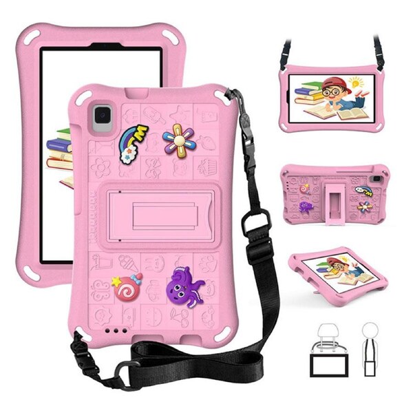 Nevenka Rugged Tablet Case with Stand and Shoulder Strap for Samsung Galaxy T220/T225-Pink