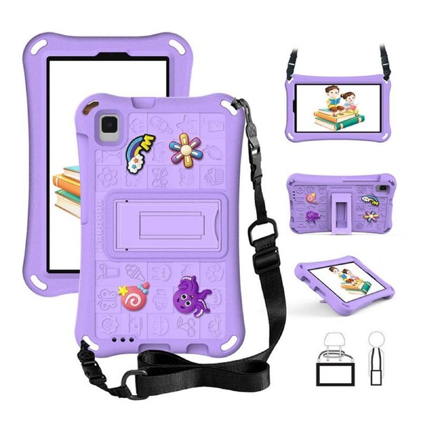 Nevenka Rugged Tablet Case with Stand and Shoulder Strap for Samsung Galaxy T220/T225-Light Purple