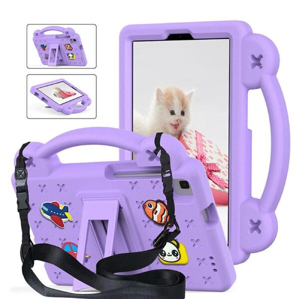 Nevenka Bear Rugged Tablet Case with Stand and Shoulder Strap for Samsung Galaxy T220 8.7 Inch 2021-Light Purple