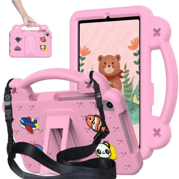 Nevenka Bear Rugged Tablet Case with Stand and Shoulder Strap for Samsung Galaxy T307 8.4 Inch-Pink