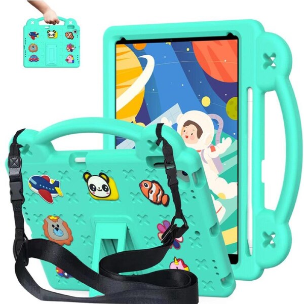 Nevenka Bear Rugged Tablet Case with Stand and Shoulder Strap for iPad 7/8/9 10.2 Inch-Mint Green