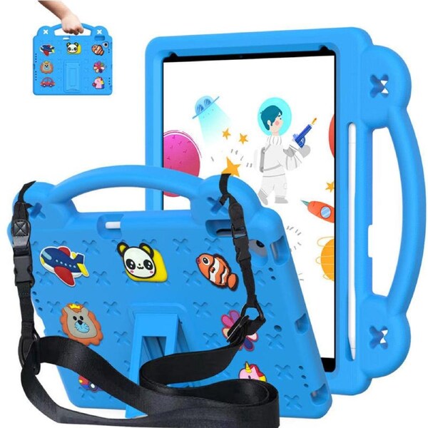 Nevenka Bear Rugged Tablet Case with Stand and Shoulder Strap for iPad 7/8/9 10.2 Inch-Sky Blue