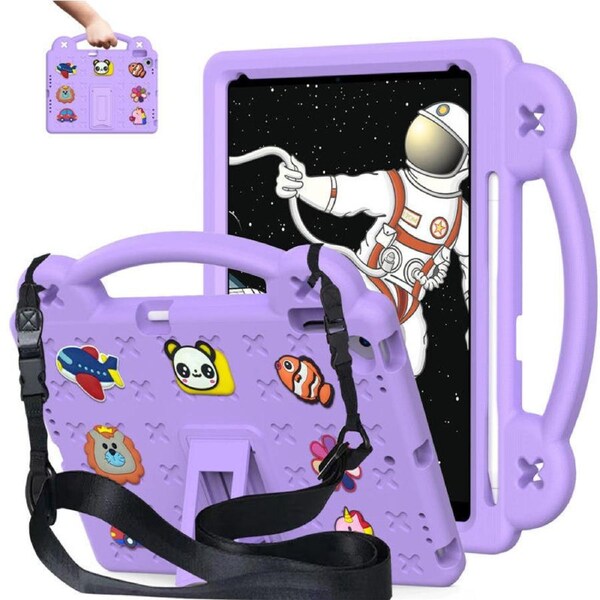 Nevenka Bear Rugged Tablet Case with Stand and Shoulder Strap for iPad 7/8/9 10.2 Inch-Light Purple