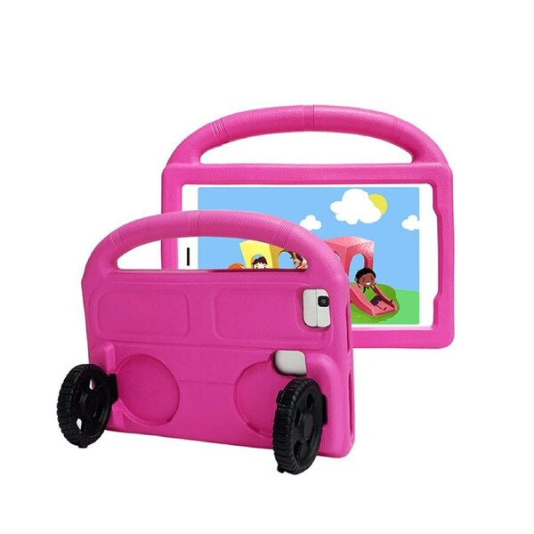 Nevenka Car Wheel-Shaped Shockproof Case for Samsung Galaxy T290 8 Inch with Foldable Stand Handle Kids Gifts-Rose