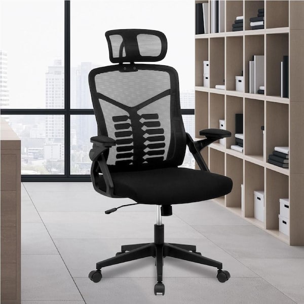 Advwin Ergonomic Office Chair Adjustable Executive Desk Chair Tilt Breathable Mesh Flip-up Armrest Black