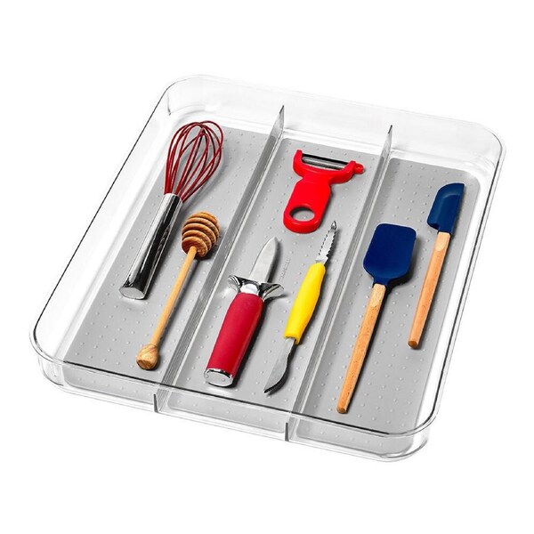 Madesmart Clear Soft Grip 3 Partition Utensil Tray Organiser 40x32.7cm Grey