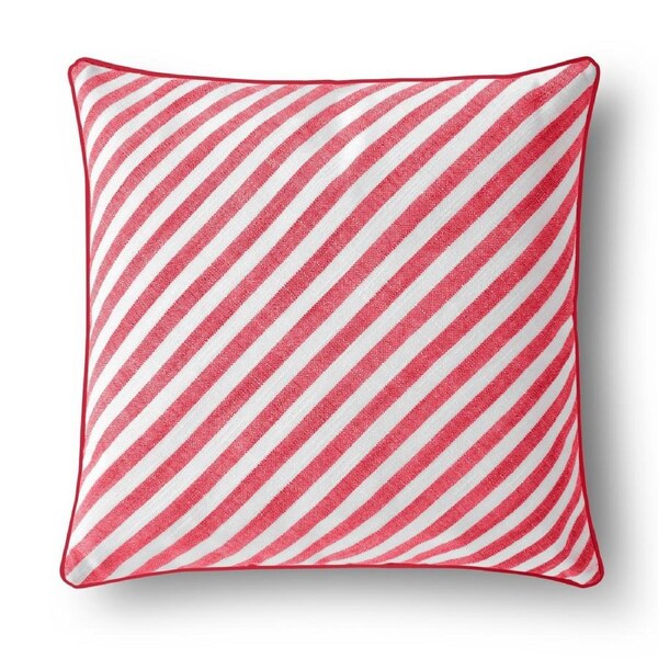 Cadence & Co. Oscar Faux Linen Striped Cushion Red