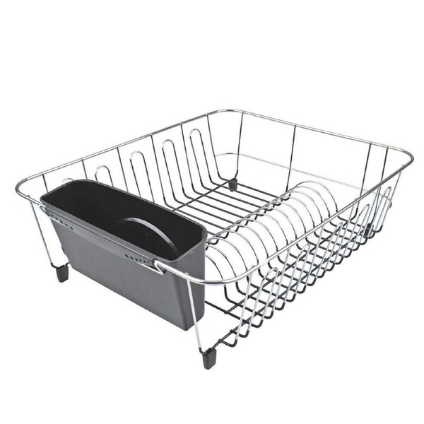 D.line Chrome/PVC Large Dish Drainer w/ Caddy Sink Drying Rack Charcoal