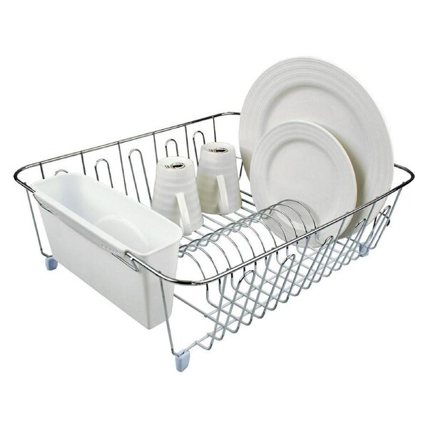 D.line Chrome/PVC Large Dish/Plate Drainer w/ Caddy Sink Drying Rack White