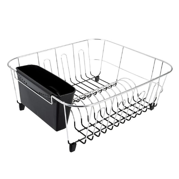 D.line Chrome/PVC Small Dish Drainer w/ Caddy Sink Storage 36.5x32.3cm Black