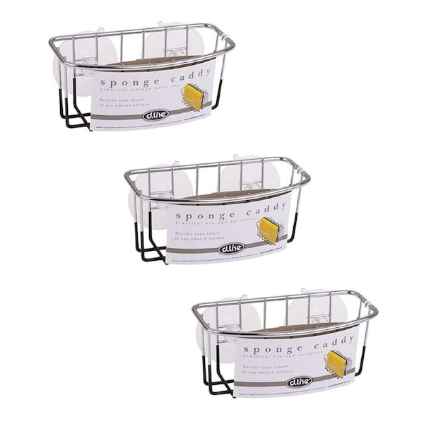 3PK D.line Chrome/Pvc Wall Mount Sponge Caddy w/ Suction Cups Organiser Black