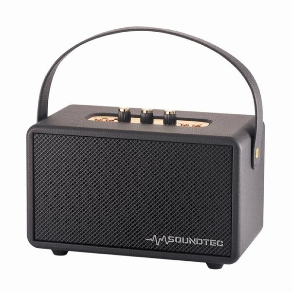 SoundTec Retro Bluetooth Boombox with TWS, USB, AUX & 15hr Battery - Black