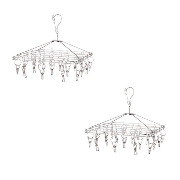 2PK D.line Stainless Steel Hanging Rectangle Clothes Hook Dryer 20 Pegs 37x30cm