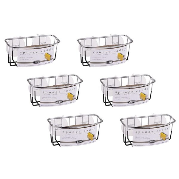 6PK D.line Chrome/Pvc Wall Mount Sponge Caddy w/ Suction Cups Organiser Black