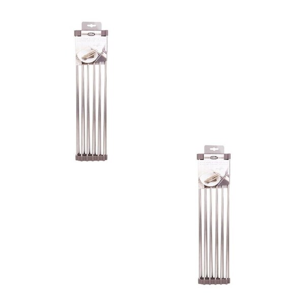 2PK D.line Stainless Steel Over Sink Roll-Up Dish/Plate Dryer Rack 48x24cm Grey