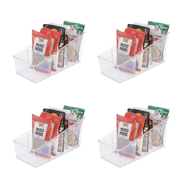 4PK D.line 4 Compartment Fridge/Pantry Packet Storage Organiser 26.5x13cm Clear