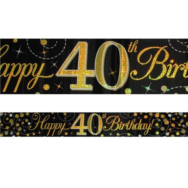 Sparkling Fizz Black and Gold 40th Happy Birthday Banner
