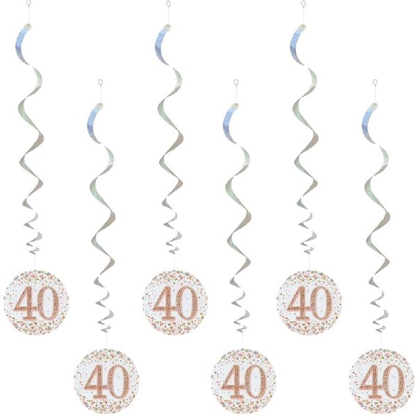 Sparkling Fizz Rose Gold 40th Holographic Swirls (Pack of 6)