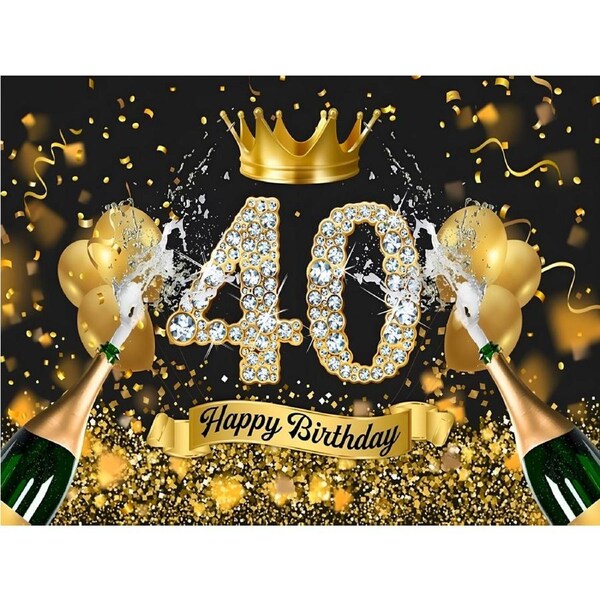 Black and Gold Happy 40th Birthday Fabric Backdrop