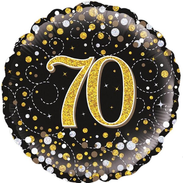 Sparkling Fizz Black & Gold 70th Holographic Helium Foil Balloon